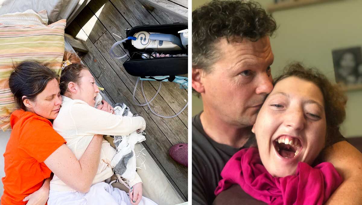 Agnes med mamma och pappa (collage)