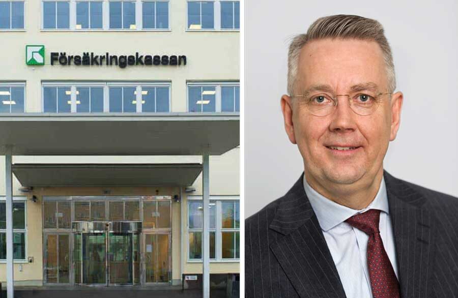 JO Thomas Norling och Försäkringskassans fasad. Collage.