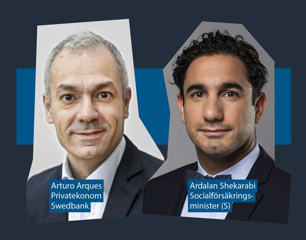 Arturo Arques, Swedbank, och Ardalan Shekarabi, socialförsäkringsminister.