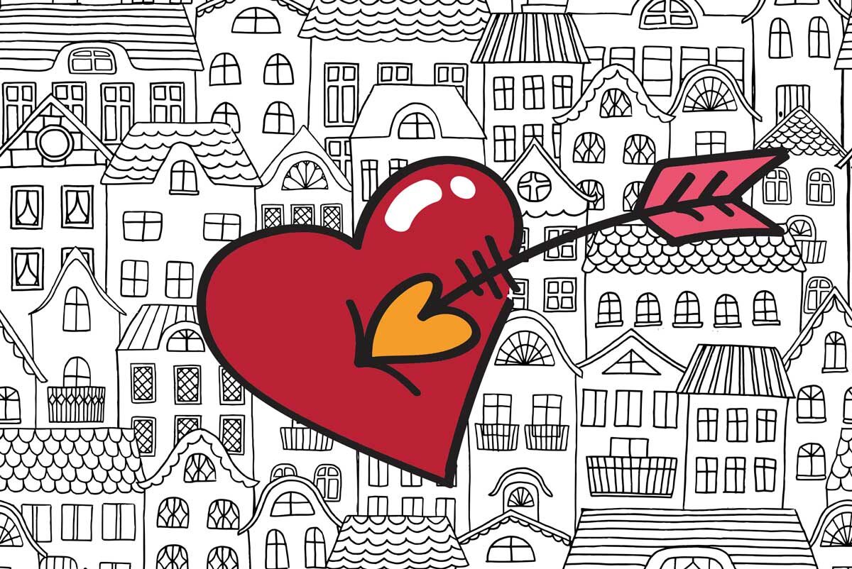 Illustration med hus och hjärta
