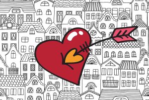 Illustration med hus och hjärta