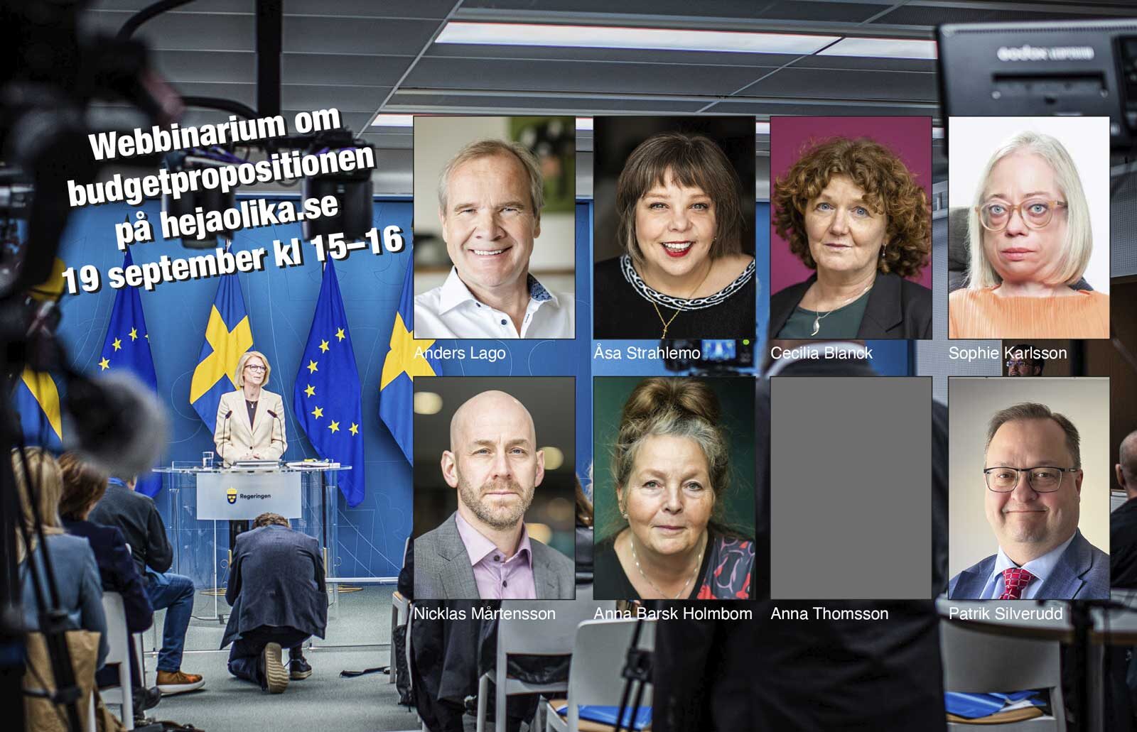 Collage med presskonferens och porträtt