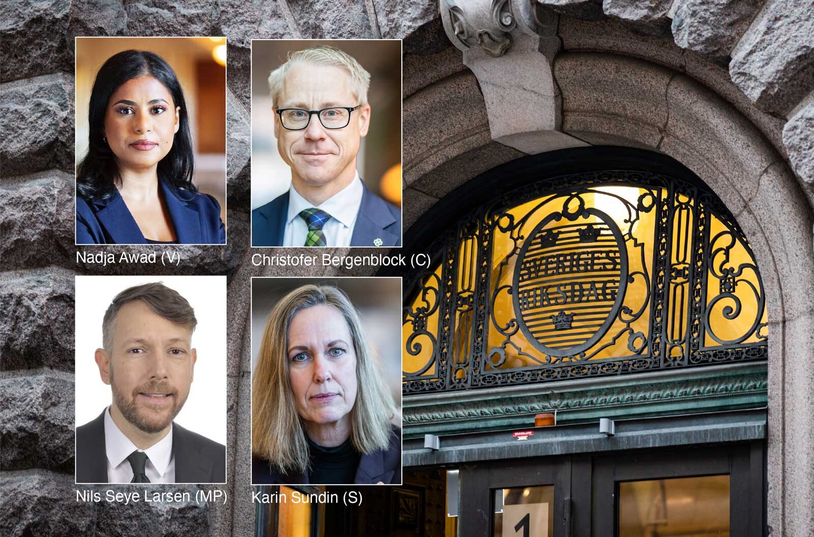 Nadja Awad, Christofer Bergenblock, Nils Seye Larsen och Karin Sundin. Collage.