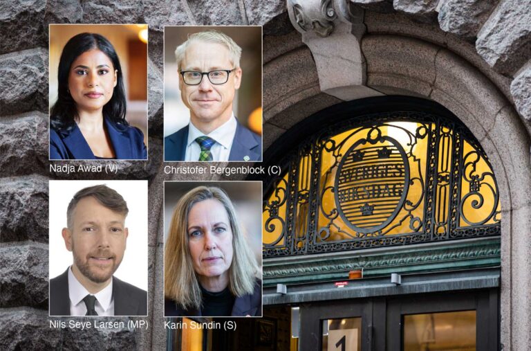 Nadja Awad, Christofer Bergenblock, Nils Seye Larsen och Karin Sundin. Collage.