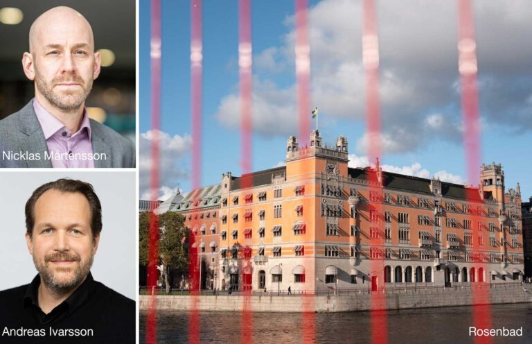 Nicklas Mårtensson, Andreas Ivarsson och regeringsbyggnaden.