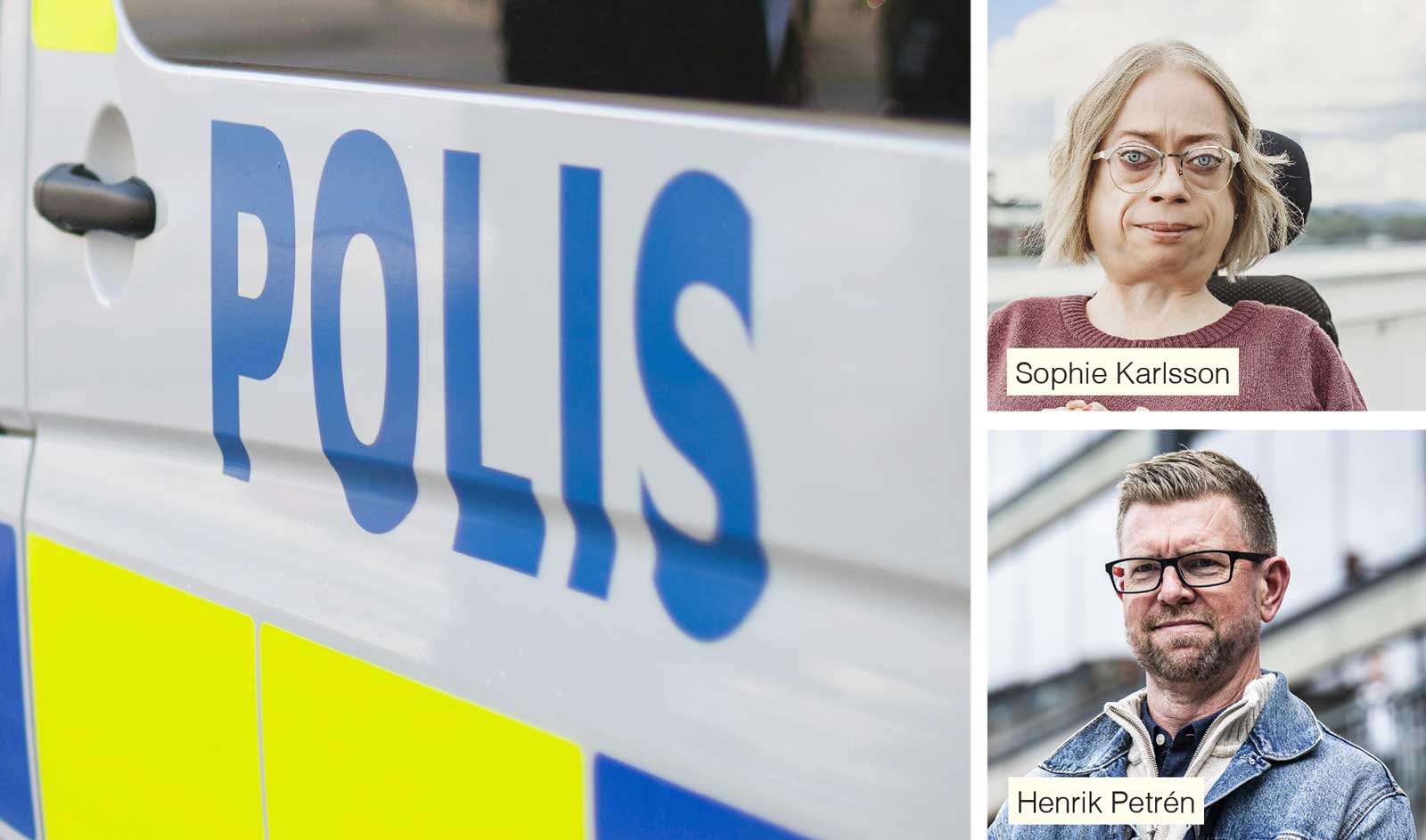 Polisbil, Sophie Karlsson och Henrik Petrén.