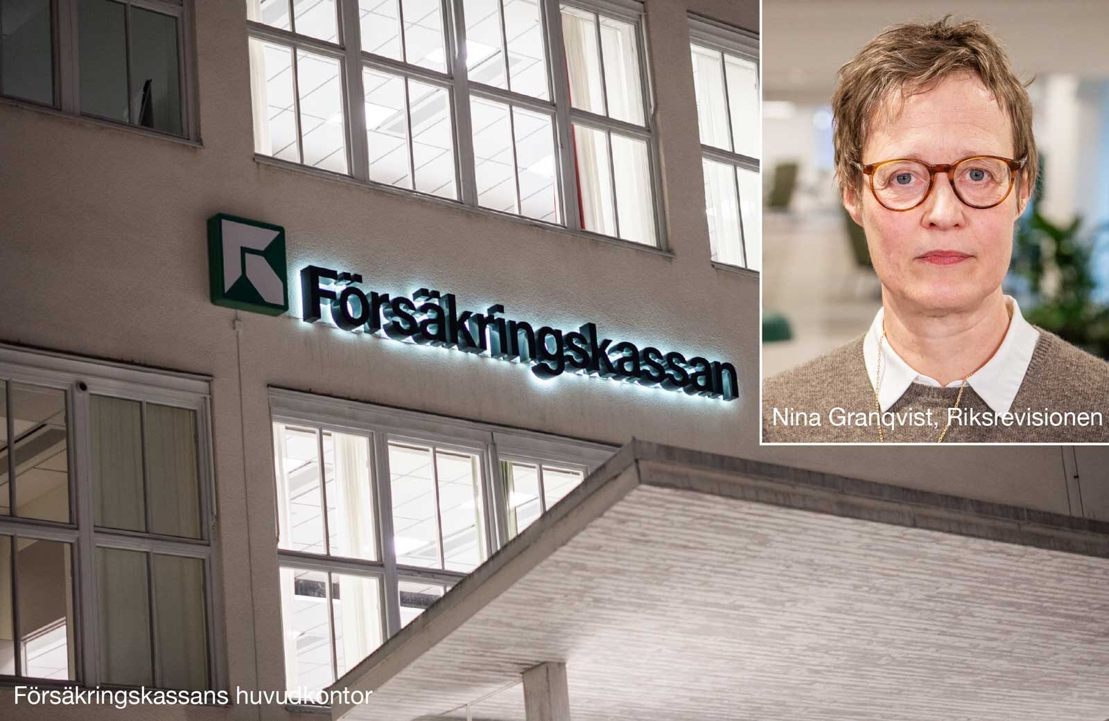 Collage: Nina Granqvist. Försäkringskassans fasad.