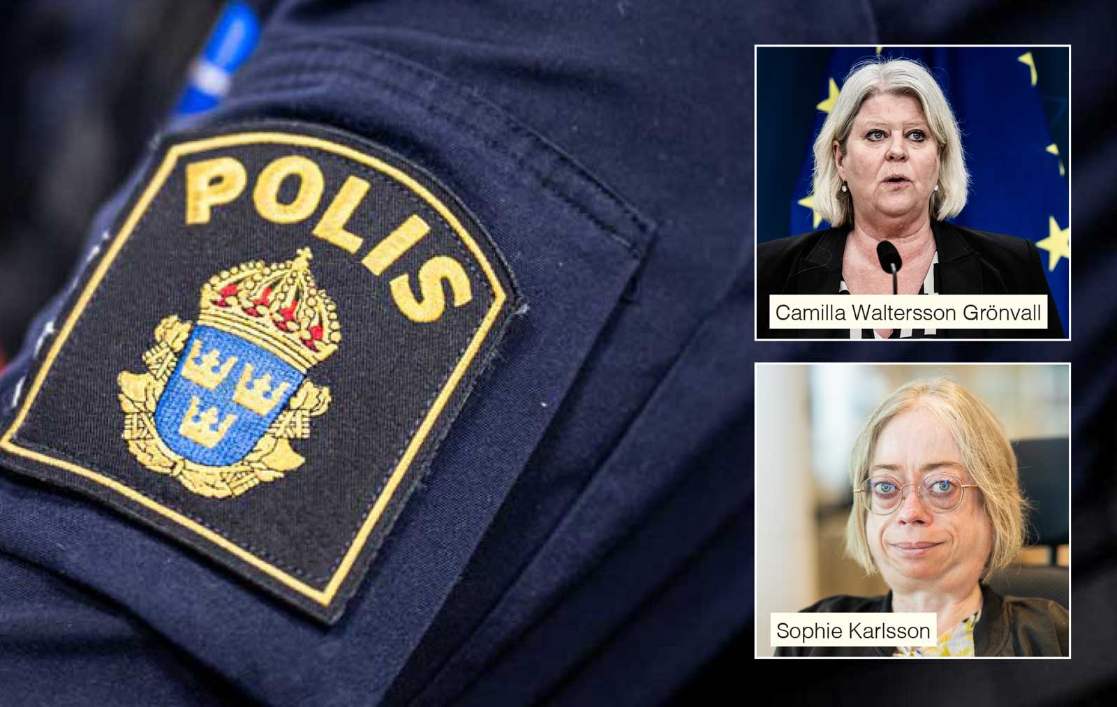 Collage med polissymbol, Camilla Waltersson Grönvall och Sophie Karlsson. Foton: Linnea Bengtsson.