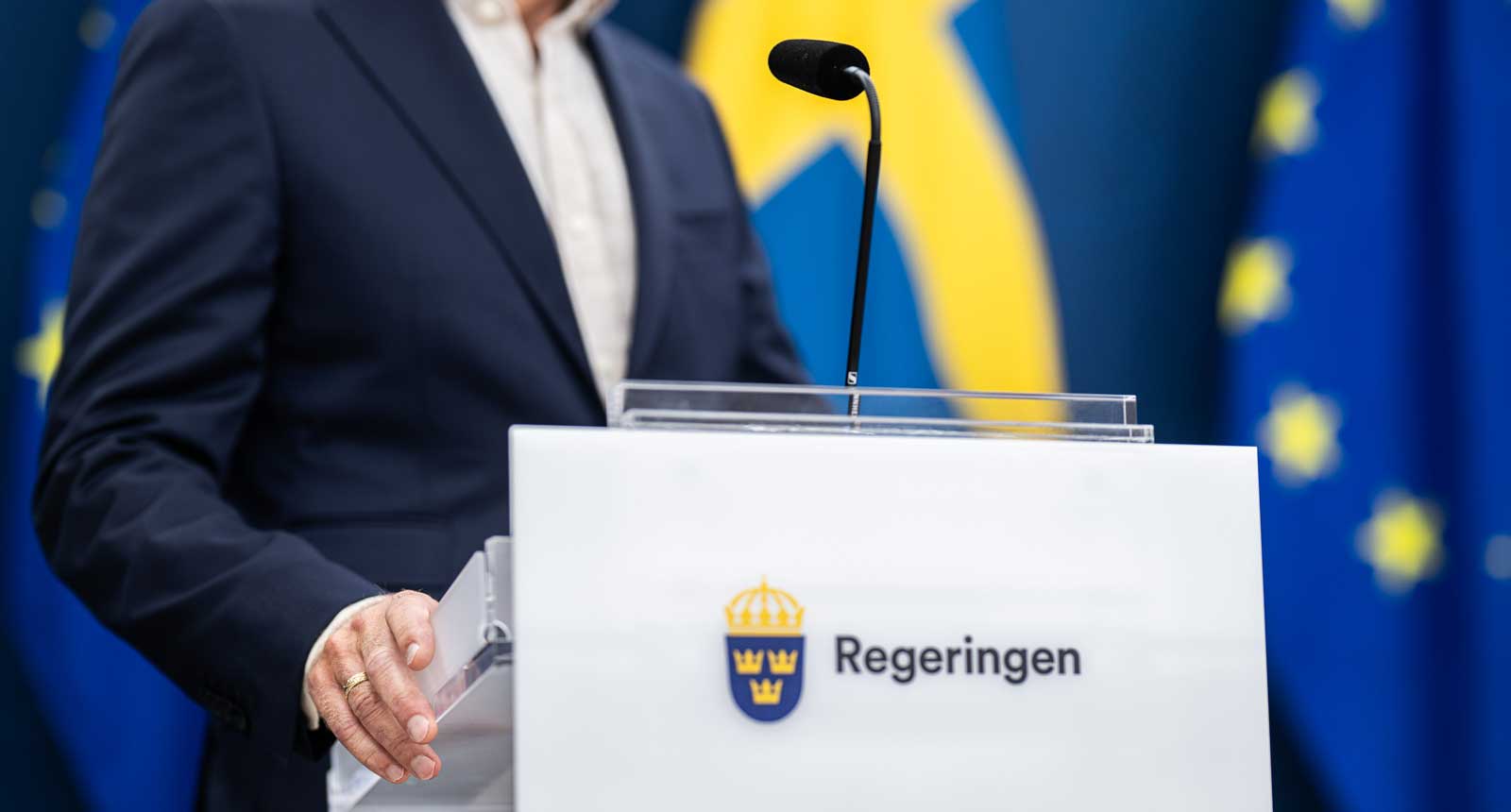 Bild från presskonferens med regeringen. Foto: Linnea Bengtsson.