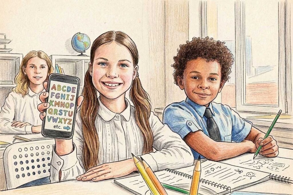 Elever, mobiltelefon.