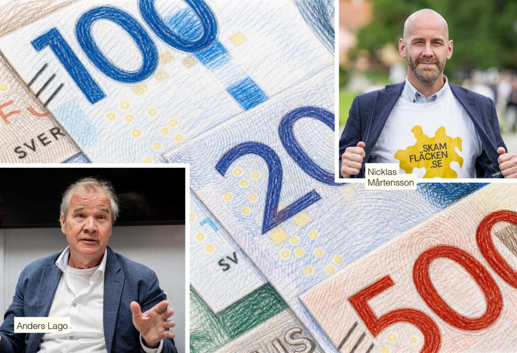 Anders Lago, Nicklas Mårtensson, svenska sedlar. Collage.