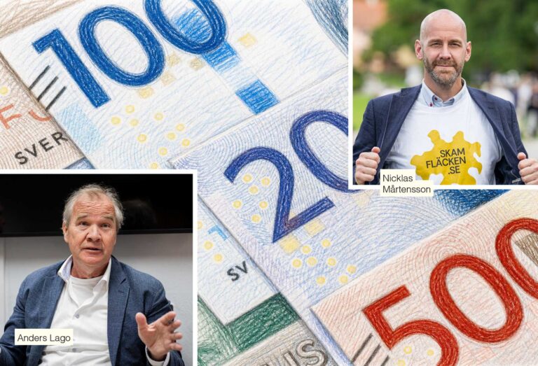 Anders Lago, Nicklas Mårtensson, svenska sedlar. Collage.