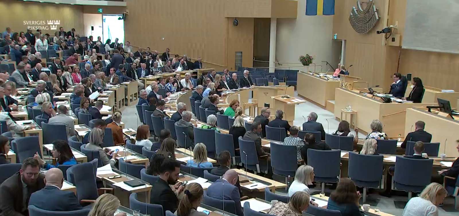 Riksdagen, bild från webbsändning 13 augusti 2026.