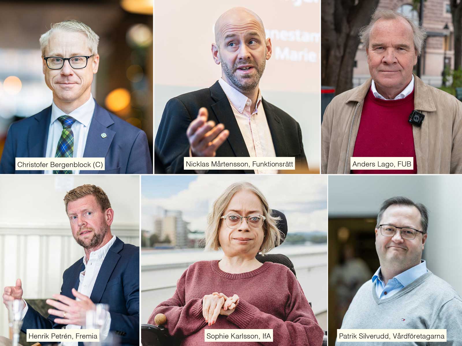 Christofer Bergenblock, Nicklas Mårtensson, Anders Lago, Patrik Silverudd, Sophie Karlsson och Henrik Petrén (medurs från överst vänster).