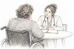 Patient och läkare i samtal.